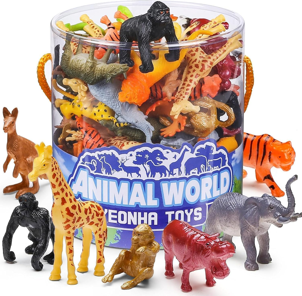 60 Piece Mini Zoo Animal Toy with Gift Box, Plastic Jungle Animal Figurines