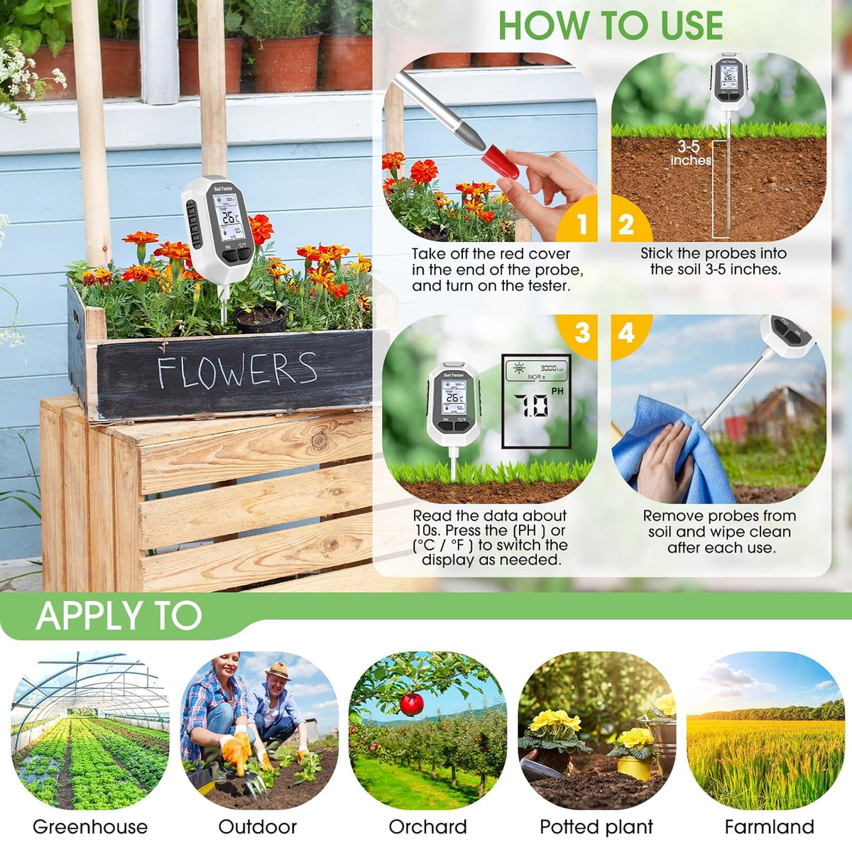 4-In-1 Soil Moisture Meter Digital Plant for Indoor ＆ Outdoor Plants