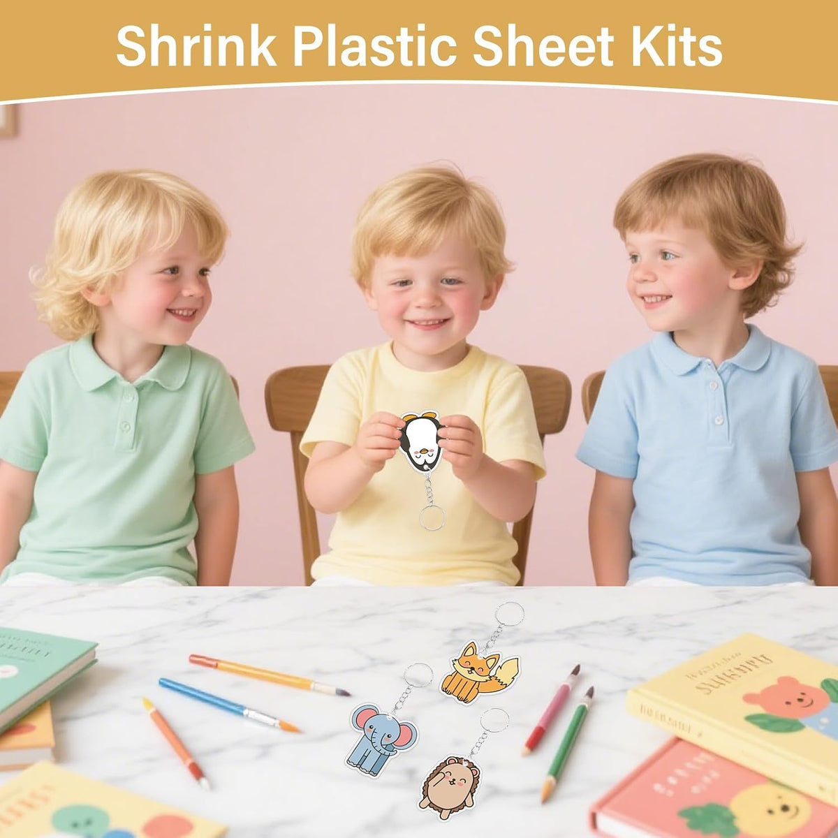 161 Pcs Shrink Paper Keychain Kit,30 Shrink Plastic Sheets for Kids