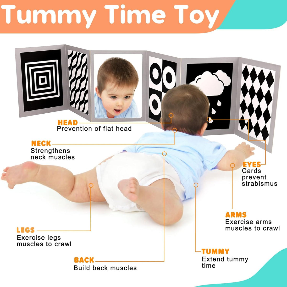 Black and White Baby Toys Tummy Time Mirror High Contrast Book Flash Card