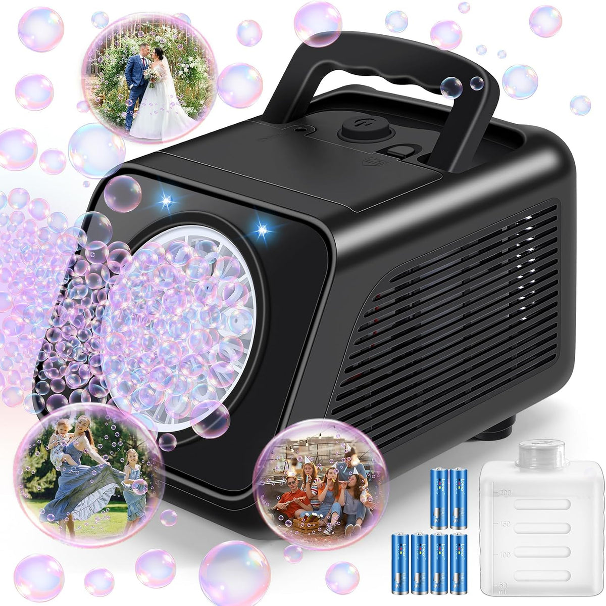 Bubble Machine Automatic Bubble Blower for Kids: Battery Operated Bubble Maker for Toddlers 1-3 | 20000+ Bubbles per Min Contain 6 AA Battery | Outdoor Toys for Parties Birthday Wedding