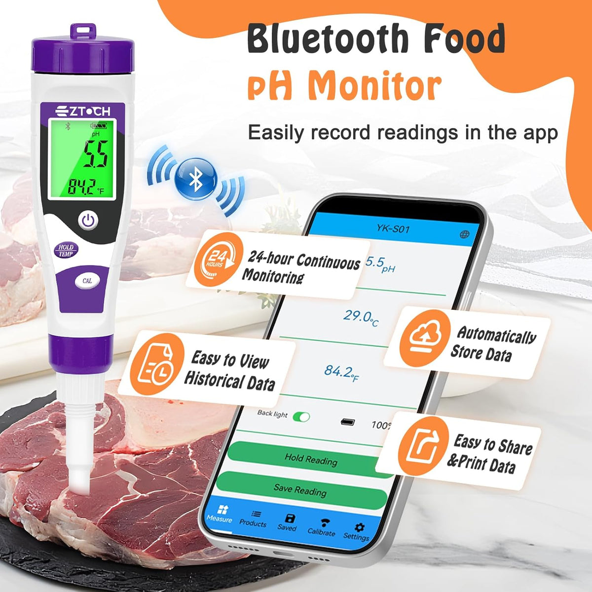 Food Ph Meter, Digital Ph Meter for Food Fermentation Canning