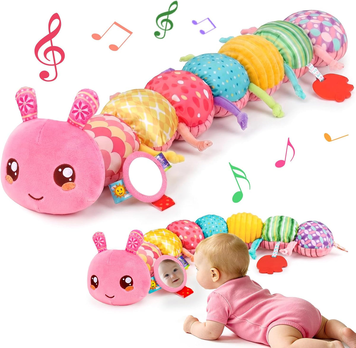 Baby Sensory Toys 0-6 Months Musical Stuffed Caterpillar Tummy Time Toys