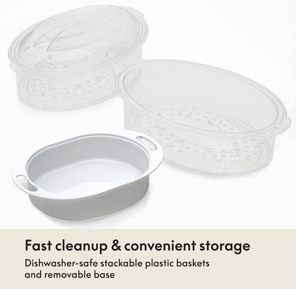 Two Tier Food Steamer with Stackable Baskets, Black