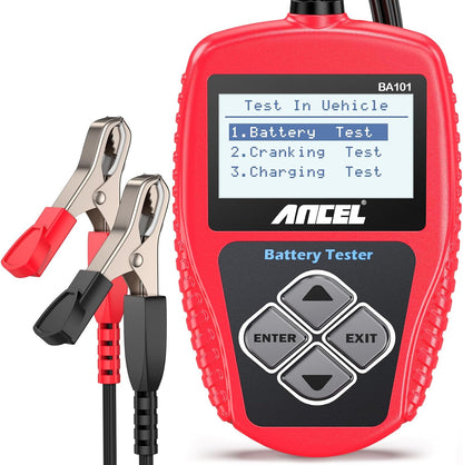 BA101 Car Battery Tester, 12V Digital Automotive Alternator Meter Diagnostic Tool,100-2000 CCA Load Capacity, Charging & Cranking Analyzer for Truck, Boat, RV, Marine Vehicle, and More
