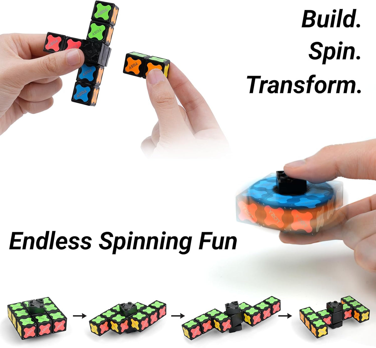 Magnet Fidget Spinner Mini - 8 Blocks, 3 in 1 Toy: Transformable Fidget Spinner, Infinity Cube, 2X2 Puzzle Cube, Easter Basket Stuffers for Kids/Adults, STEM Sensory Stress Relief Toy