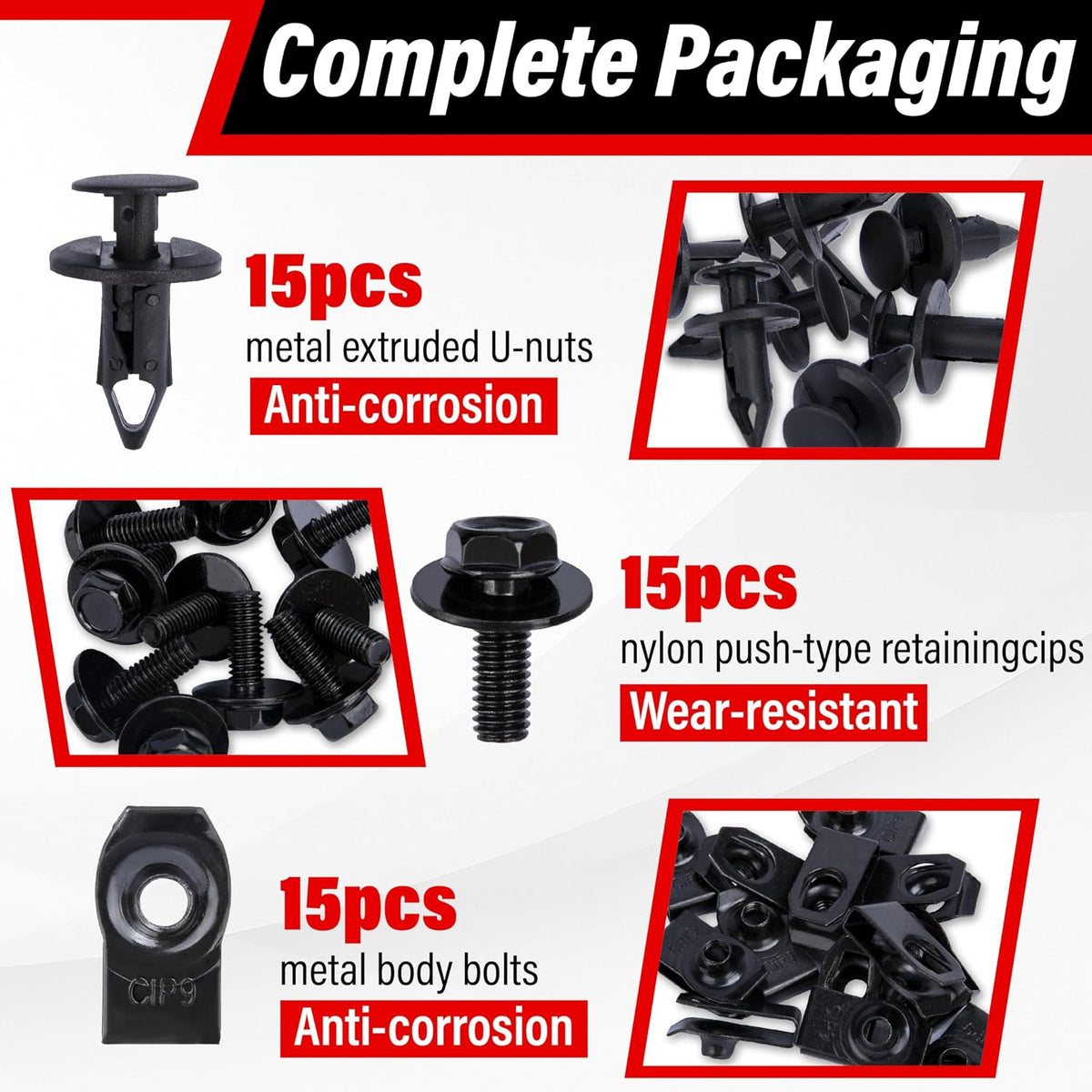 45PCS Engine under Cover Splash Shield Guard Body Bolts Screws (Black)
