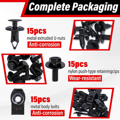 45PCS Engine under Cover Splash Shield Guard Body Bolts Screws (Black)