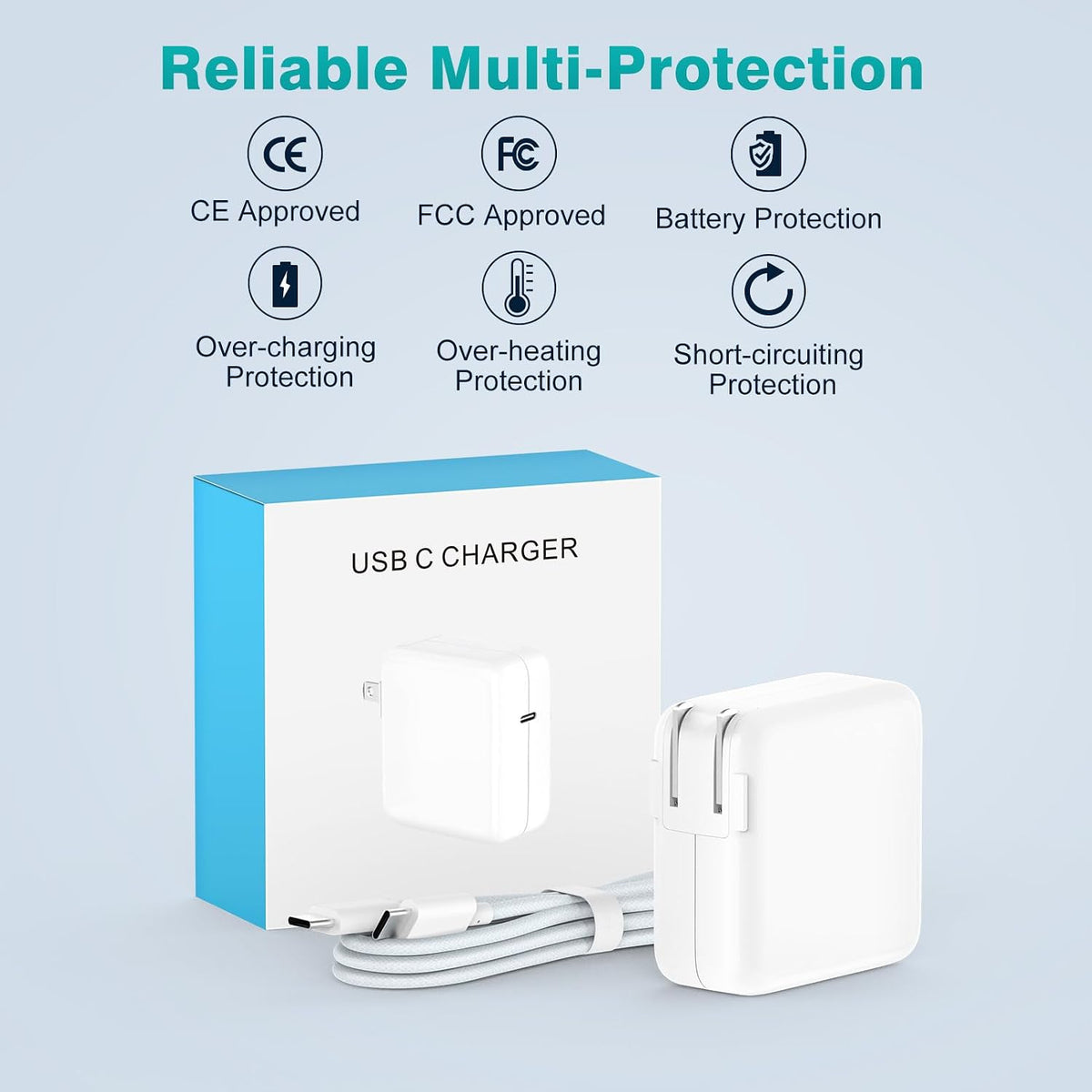 Charger for Macbook Pro 16 14 Inch Macbook Air 15 13 Inch 2025 2024 2023 2022 2021 2020 2019 M4 M3 M2 M1, Super Compact 100W USB C Laptop Power Adapter, 6.6FT USB-C Braided Cable, Original Quality