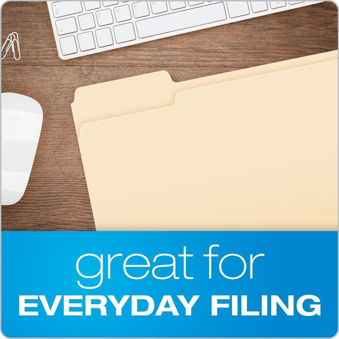 File Folders, 100 Pack, Durable Manila Folders, Letter Size (8.5" X 11"), 3 Top Tabs for Easy Labeling, Everyday Filing Essential for Offices, Classrooms & Home Document Organization
