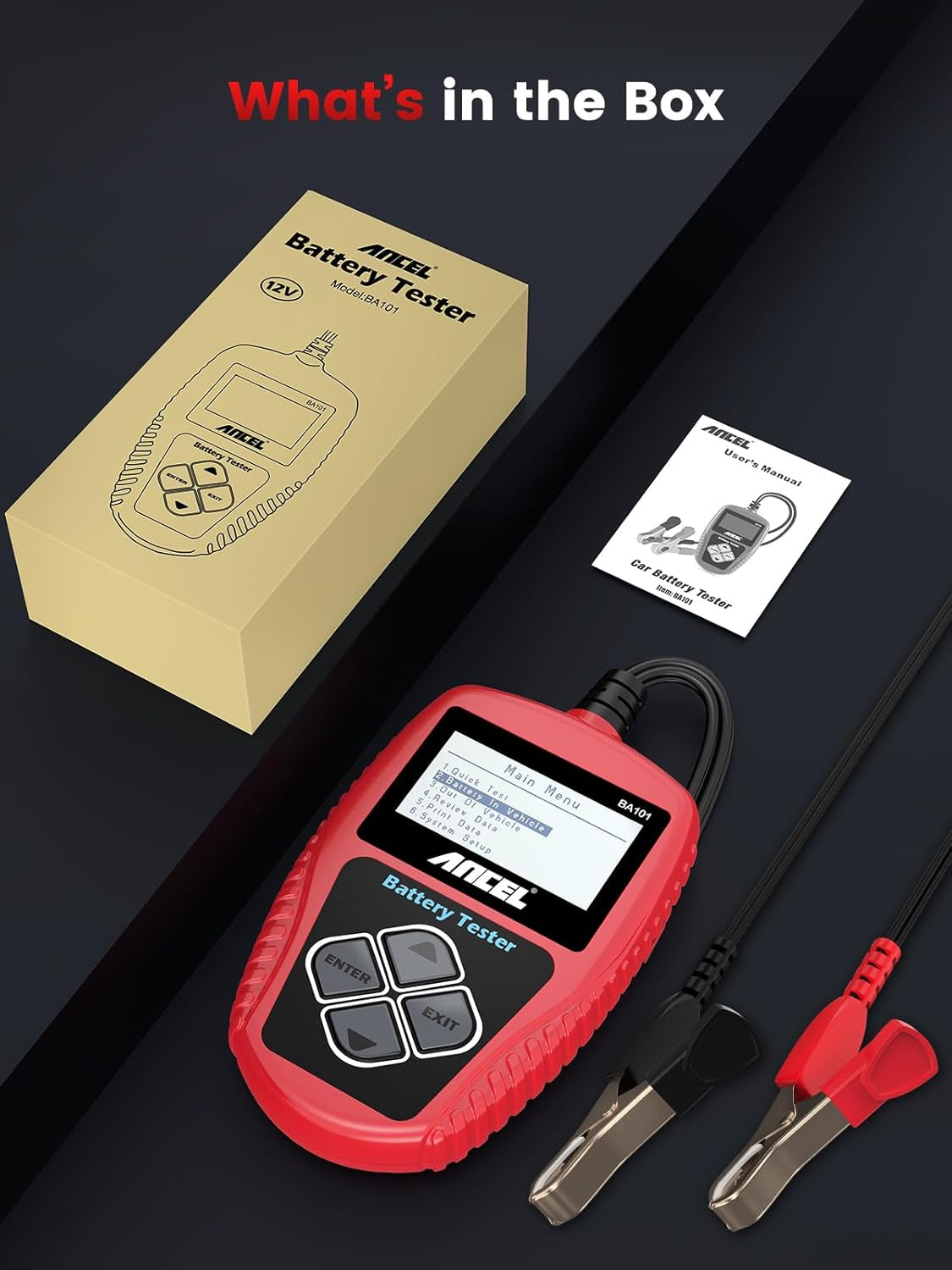 BA101 Car Battery Tester, 12V Digital Automotive Alternator Meter Diagnostic Tool,100-2000 CCA Load Capacity, Charging & Cranking Analyzer for Truck, Boat, RV, Marine Vehicle, and More