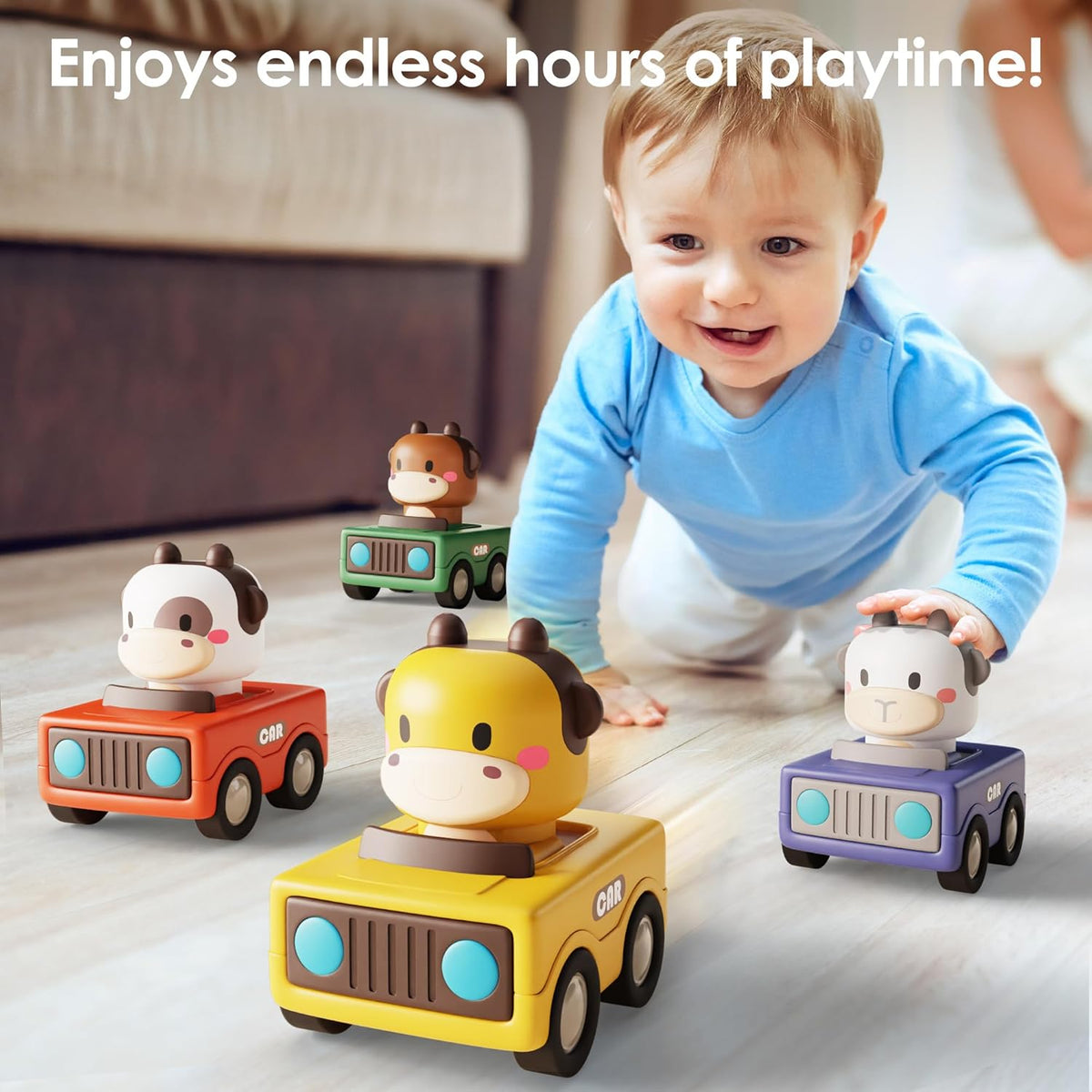 Baby Press to Go Car Toys for Toddlers 1-3, 1 Yr Old Boy Gift