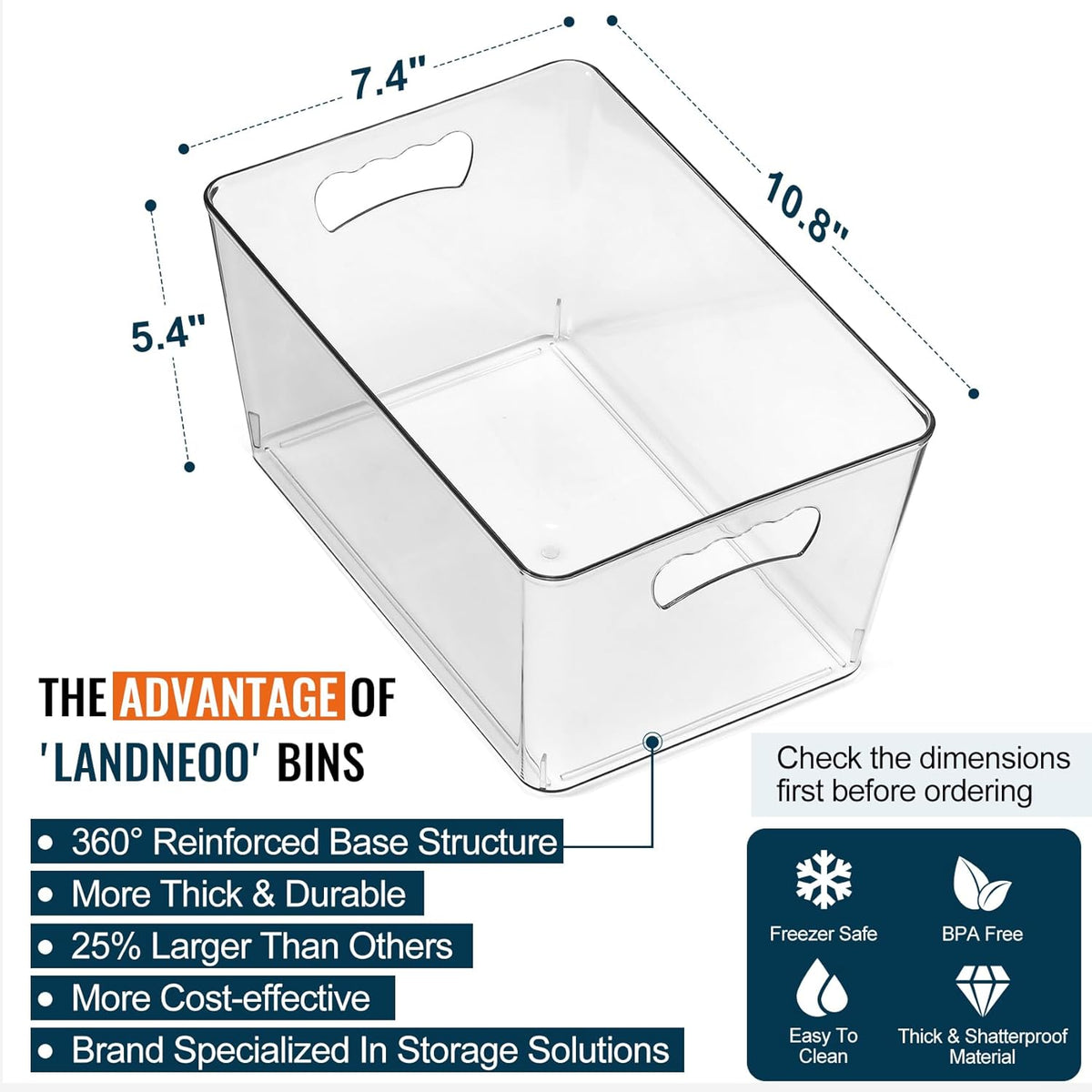 12 PACK LARGE Sturdy Clear Storage Bins, Plastic Home Pantry Organizer Bins