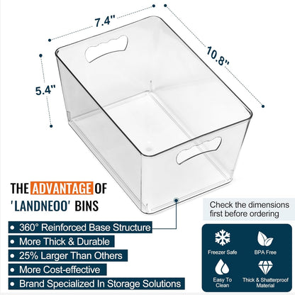 12 PACK LARGE Sturdy Clear Storage Bins, Plastic Home Pantry Organizer Bins