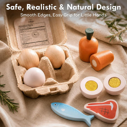 Wooden Play Food Sets for Kids Kitchen, Pretend Play Toys