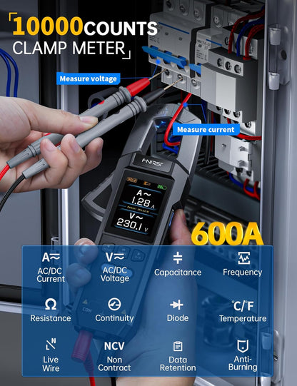 DMC-100 Clamp Meter 9999 Counts TRMS, 600A AC/DC Amp Meter