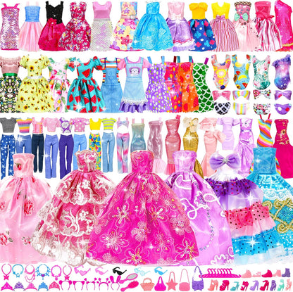 138 Pcs Doll Clothes and Accessories, 5 Wedding Gowns 9 Fashion Dresses 3 Tops 3 Pants 3 Bikini Swimsuits 20 Shoes for 11.5 Inch Doll Christmas Stocking Stuffers Girls Gift Age 5-7 8-10