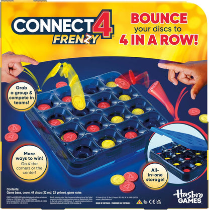 Connect 4 Frenzy Game | Bounce Discs 4 the Win | Family Party Games for Kids, Teens, and Adults | Ages 8+ | 2 to 6 Players | 10 Mins. | Portable Games