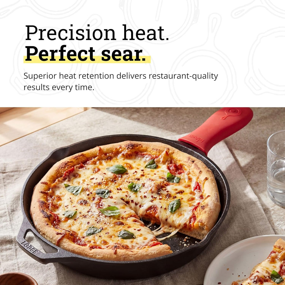 Pre-Seasoned Cast Iron Skillet with Silicone Handle Holder, 12 Inches