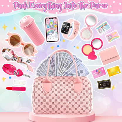 Play Purse with Watch, Phone, Pretend Play Toys for Girls Ages 3-8