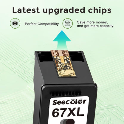 67XL Ink Cartridges Black/Color Combo Pack Replacement for HP Ink 67 XL 2PK