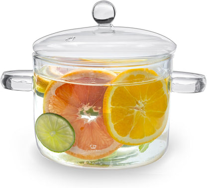 2L Clear Glass Simmer Pot with Lid & Strainer | Heat-Resistant Borosilicate Glass Pot for Potpourri | Simmer Pot for Home Fragrance | Glass Pots for Cooking on Stove | Anti-Scald Handles