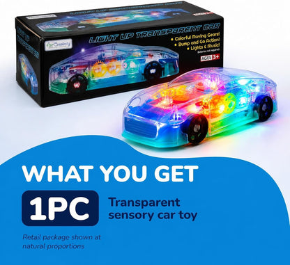 Light-Up Transparent Sensory Car Toy, Bump-And-Go, Ages 3+
