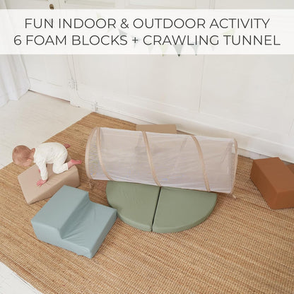Fun Climbing Toy Set for Toddlers 1-3 - Crawl Tunnel, Foam Climbing Blocks