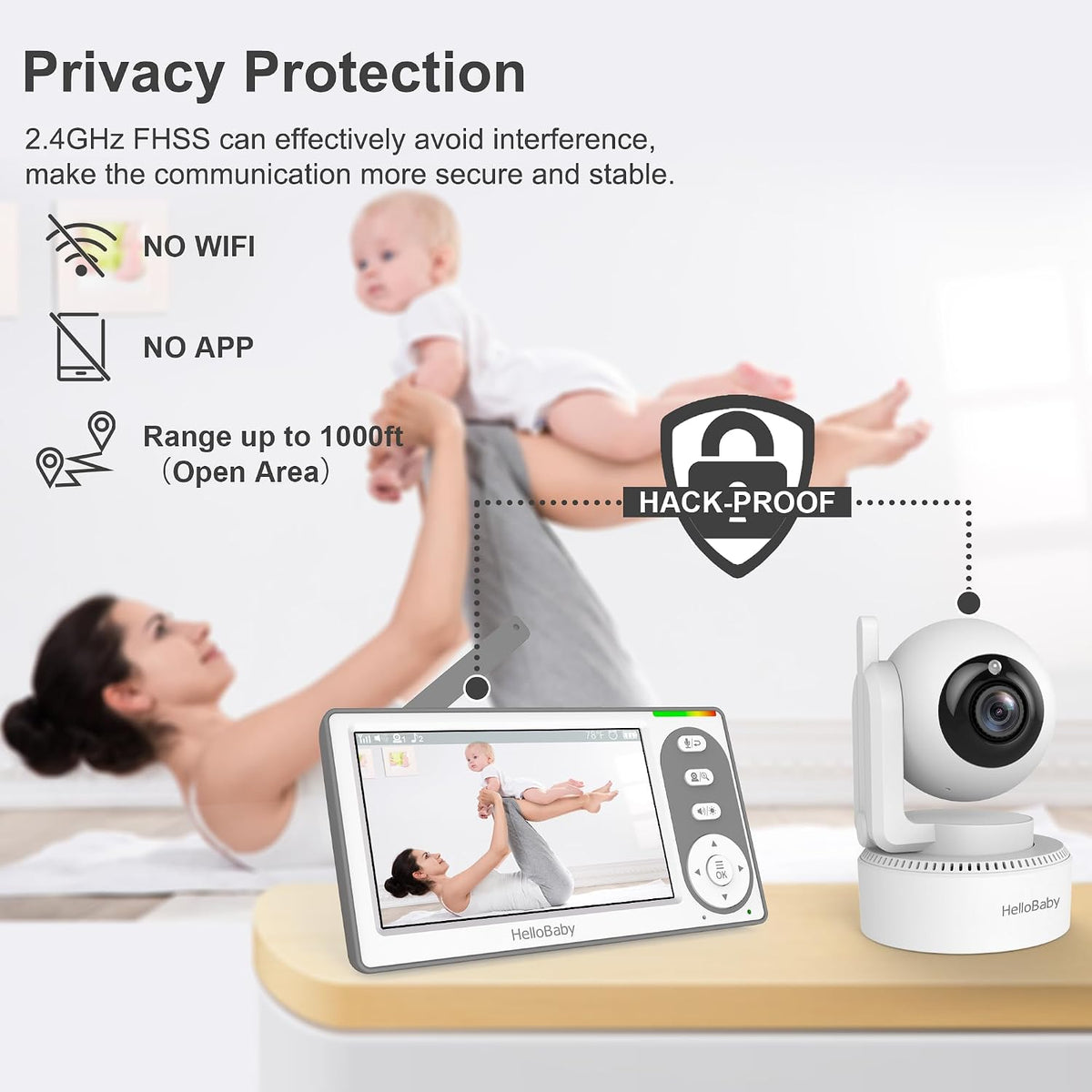 4.3'' Video Baby Monitor No Wifi, 30 Hours Battery