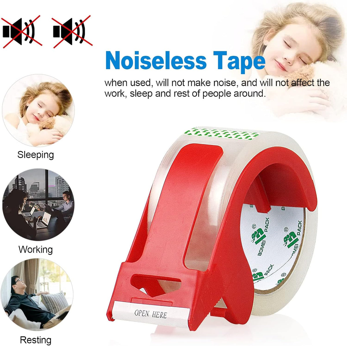 Heavy Duty Clear Packing Tape,2 Rolls with Refillable Dispenser,Noiseless Packaging Tape 1.88 Inches X 55 Yards,Industrial Grade Boxes Shipping Tape for Moving,Mailing and Storages