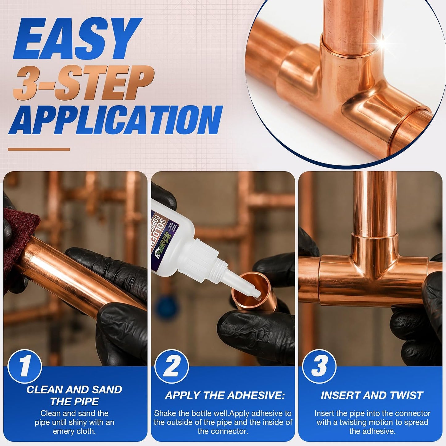50Ml Copper Soldering Kit, No Heat Liquid Solder for Copper Pipe W/Precision Nozzle, Instant Leak Repair Plumbing Solder for Copper&Brass, up to 500 PSI,-60°F to +300°F,Bonding Solution for Pipe&Hvac