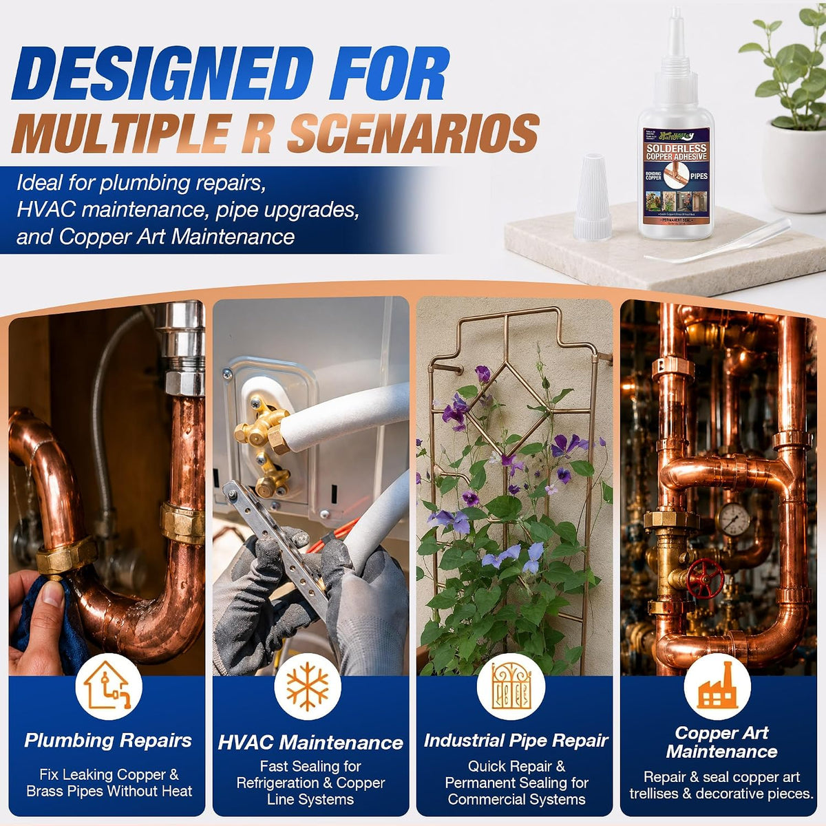 50Ml Copper Soldering Kit, No Heat Liquid Solder for Copper Pipe W/Precision Nozzle, Instant Leak Repair Plumbing Solder for Copper&Brass, up to 500 PSI,-60°F to +300°F,Bonding Solution for Pipe&Hvac