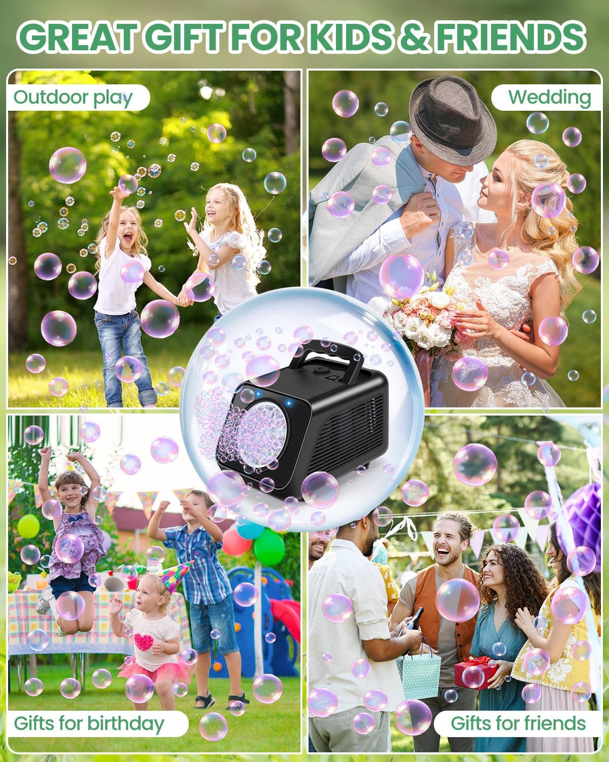 Bubble Machine Automatic Bubble Blower for Kids: Battery Operated Bubble Maker for Toddlers 1-3 | 20000+ Bubbles per Min Contain 6 AA Battery | Outdoor Toys for Parties Birthday Wedding