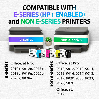 Remanufactured Ink Cartridges Replacement for HP 962XL 962 XL Combo Pack (962XL Black, Cyan, Magenta, Yellow) to Use with Officejet Pro 9015E 9018E 9025E 9012E 9015 9010 9012 9018 9020 9025