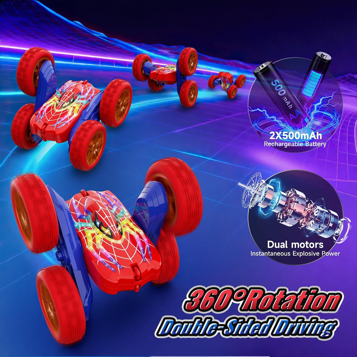 360°Flip Rc Cars Toys with Glowing Hero Eyes & Legs, 2.4Ghz Drift Stunt Remote Control Car, 4WD & Double-Sided Race Car, Birthday Gifts Toys for 3 4 5 6 7 8 9 10 11+ Year Old Boys Age 3-4 4-6 6-8 8-12