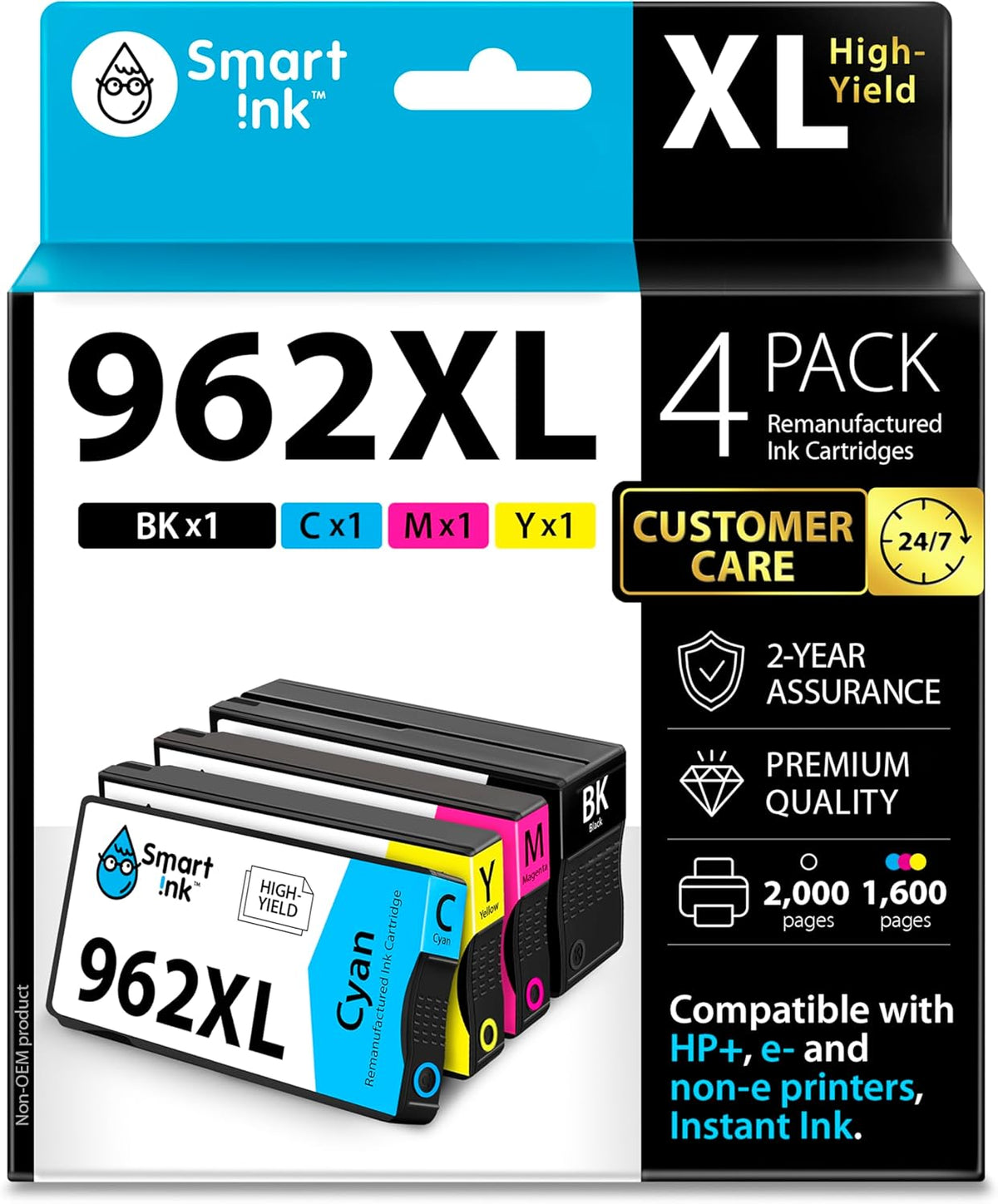 Remanufactured Ink Cartridges Replacement for HP 962XL 962 XL Combo Pack (962XL Black, Cyan, Magenta, Yellow) to Use with Officejet Pro 9015E 9018E 9025E 9012E 9015 9010 9012 9018 9020 9025