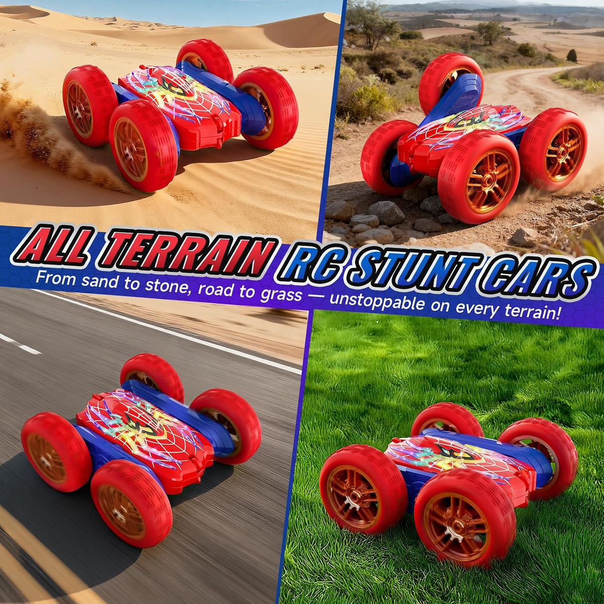 360°Flip Rc Cars Toys with Glowing Hero Eyes & Legs, 2.4Ghz Drift Stunt Remote Control Car, 4WD & Double-Sided Race Car, Birthday Gifts Toys for 3 4 5 6 7 8 9 10 11+ Year Old Boys Age 3-4 4-6 6-8 8-12