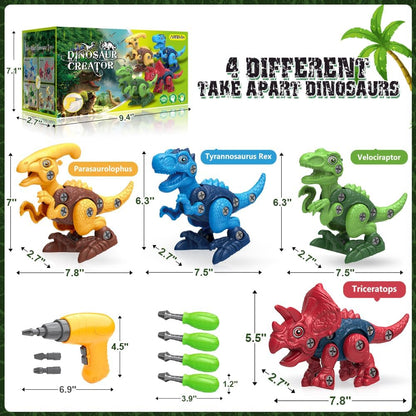 Dinosaur Toys for 3, 4, 5, 6, 7 Year Old Boys, Take Apart Toys with Electric Drill for Kids, STEM Educational Construction Building Toy, Ideal Birthday Christmas Easter Gifts, Incl Tyrannosaurus Rex