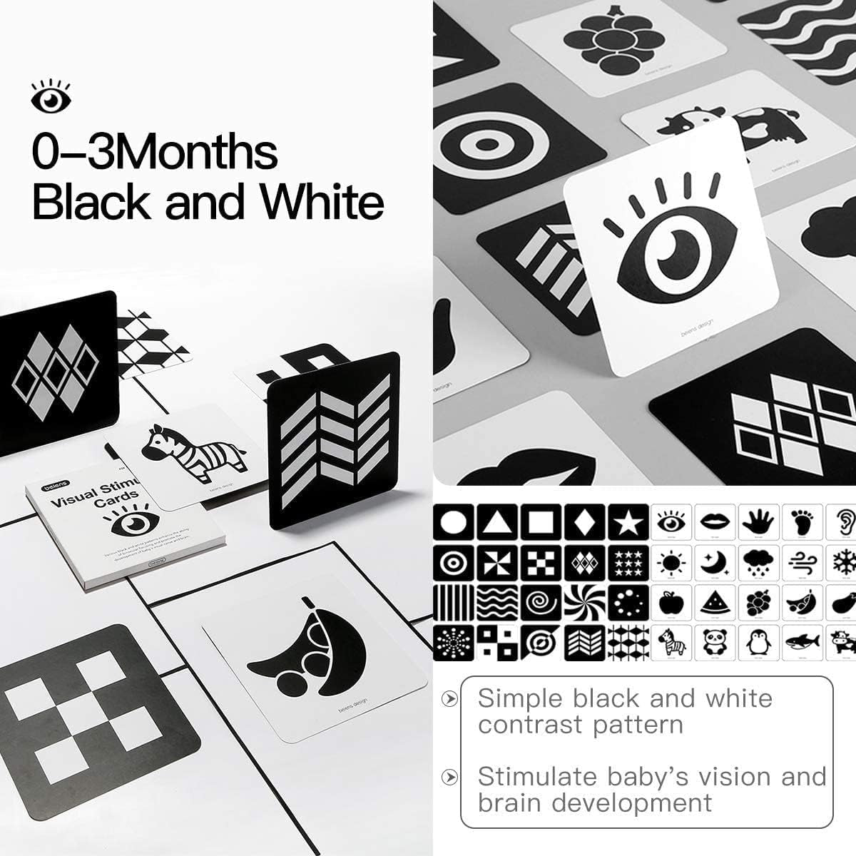 High Contrast Baby Flashcard, 80Pcs 160Page Visual Stimulation Cards