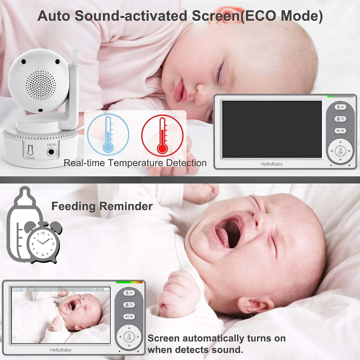 4.3'' Video Baby Monitor No Wifi, 30 Hours Battery