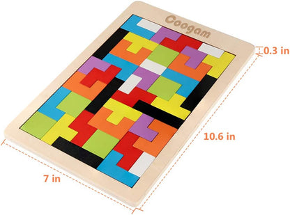 Wooden Blocks Puzzle Brain Teasers Toy Tangram Jigsaw Intelligence Colorful 3D Russian Blocks Game STEM Montessori Educational Gift for Kids (40 Pcs)