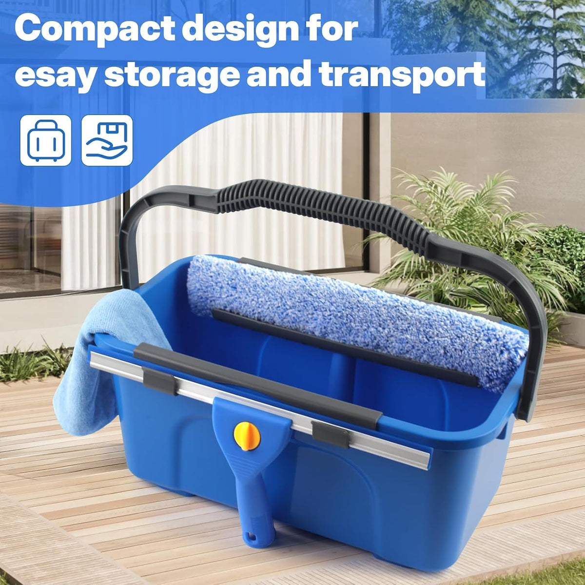 Window Cleaning Kit with Bucket, Squeegee and Scrubber for Outdoor