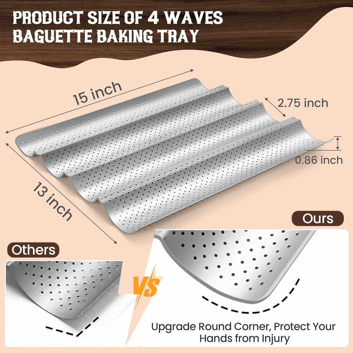 Baguette Bread Pan, Premium Nonstick Perforated Baguette Pan for French Bread Baking, 4 Loaves Baguette Baking Tray for Sourdough, Italian Bread, Perfect for Creating Crisp Golden-Brown Crust