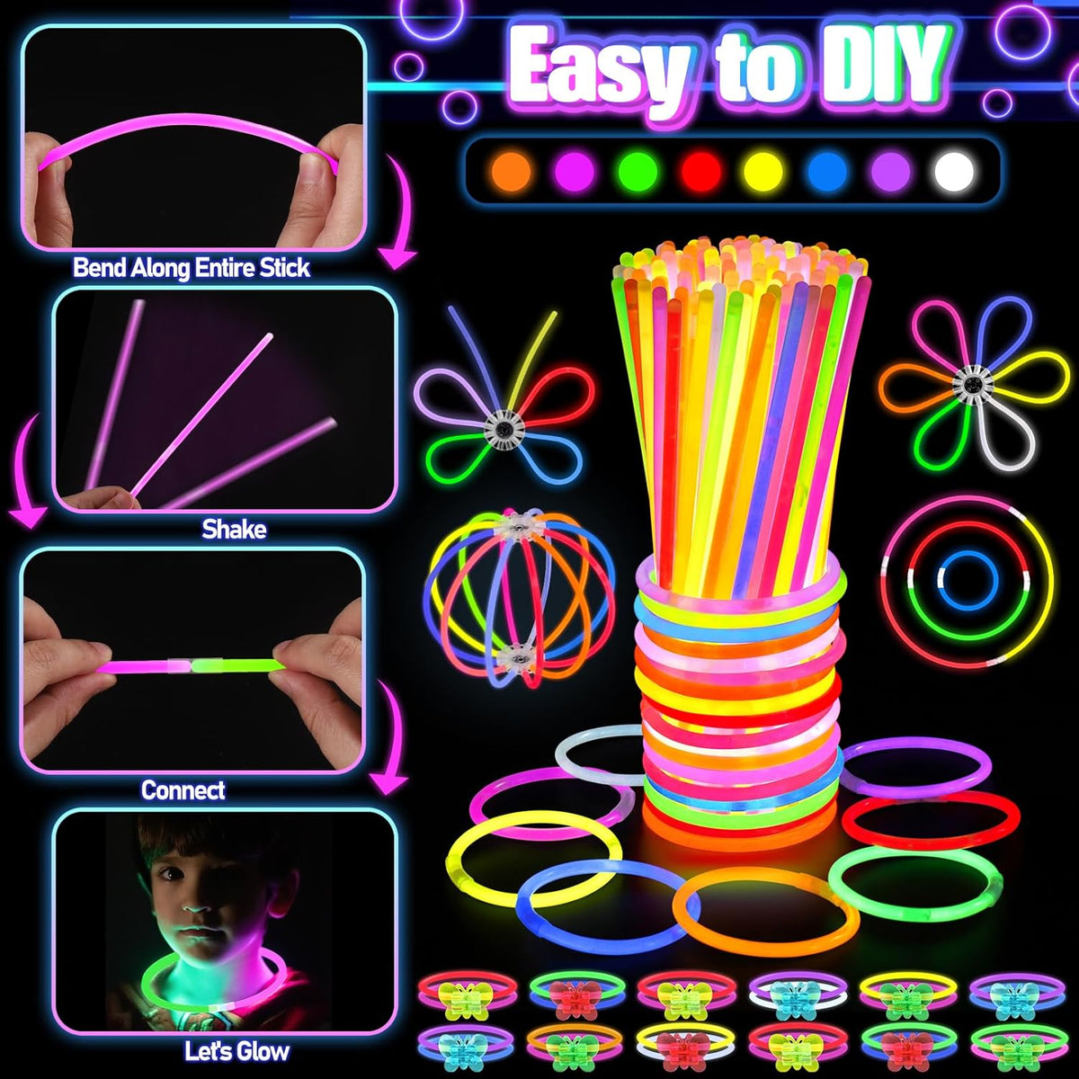 150Pcs Glow in the Dark Party Supplies for Kids and Adults