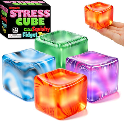 4 Pcs Squishy Fidget Stress Cube Balls for Adults Kids Teens Anxiety Relief