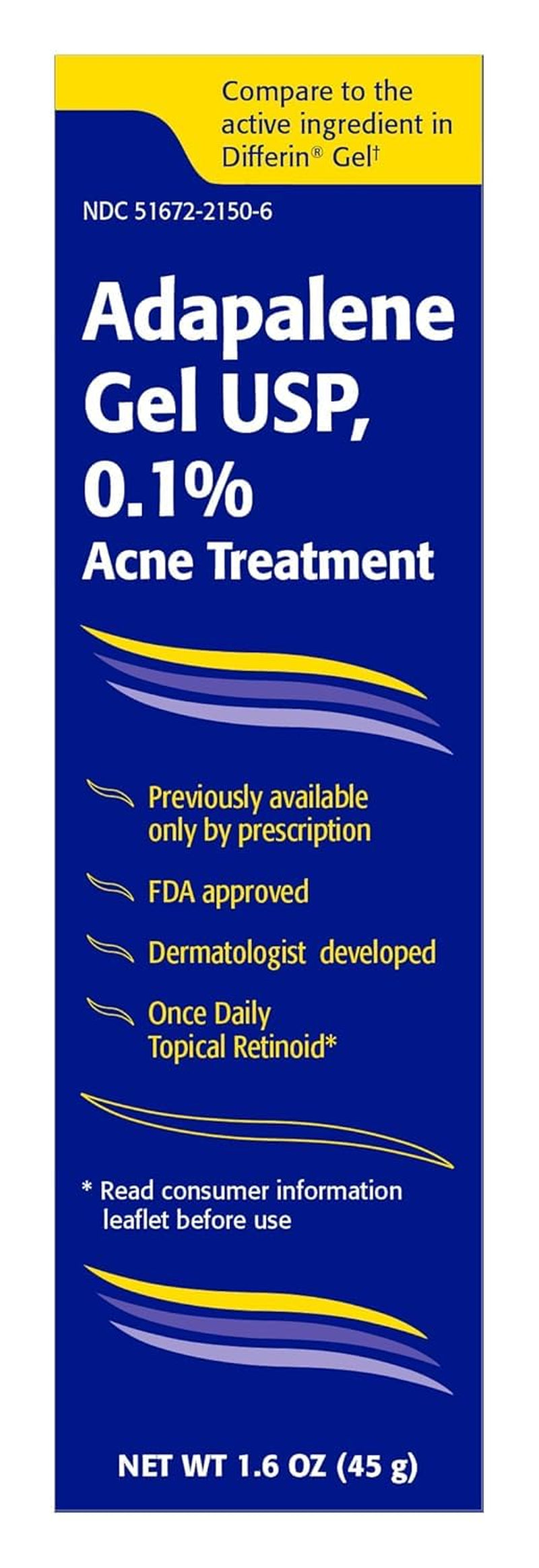 Adapalene 0.1% USP Gel, Paraben Free, Retinoid Acne-Prone Facial Treatment for Sensitive Skin, Prescription Strenght (1.6 Oz)