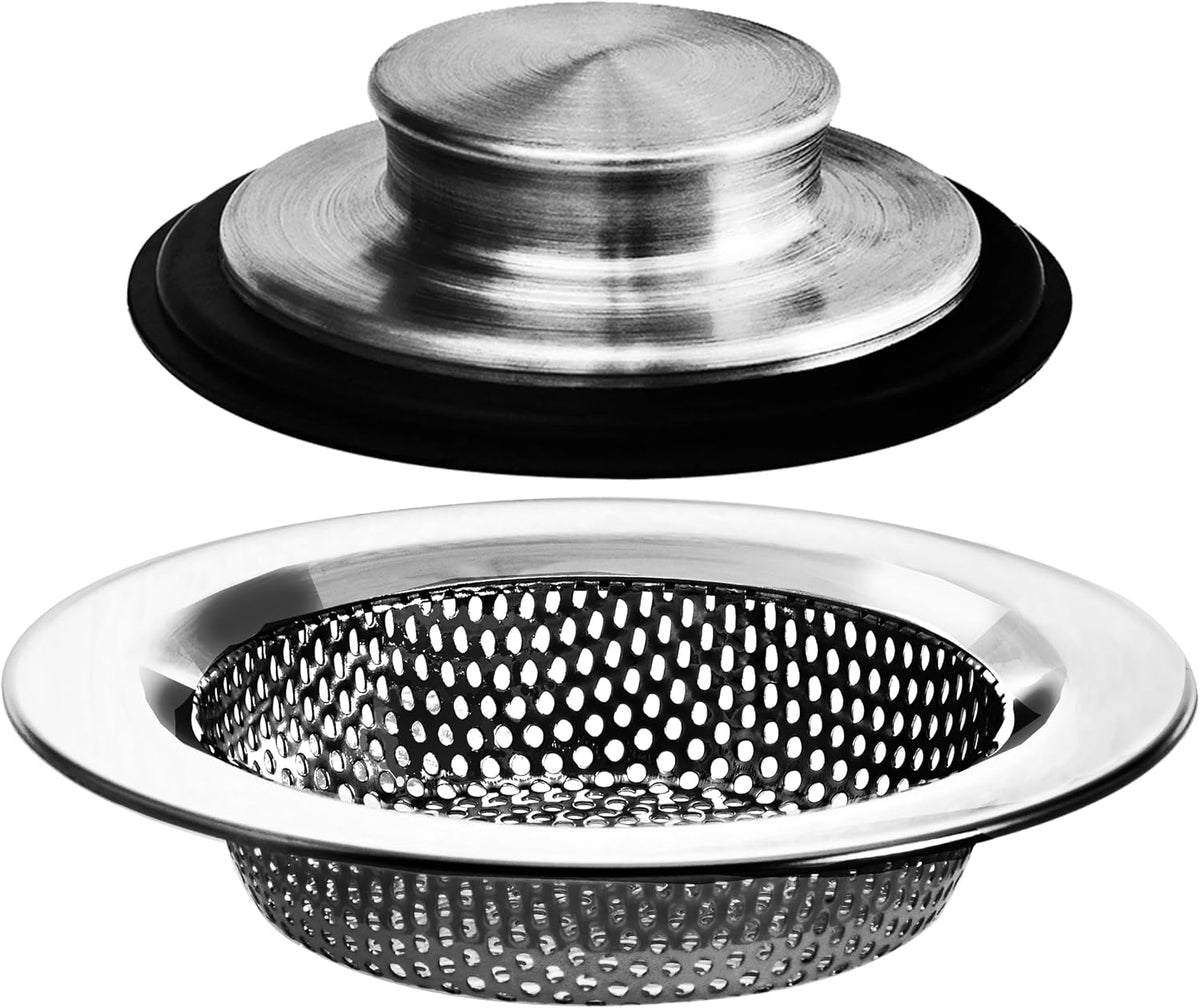 2PCS - Kitchen Sink Drain Strainer and Anti-Clogging Stopper Drainer Set for Standard 3-1/2 Inch
