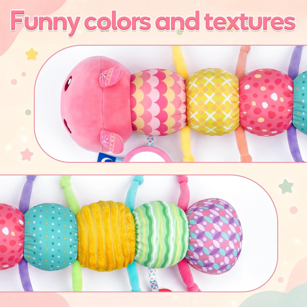 Baby Sensory Toys 0-6 Months Musical Stuffed Caterpillar Tummy Time Toys