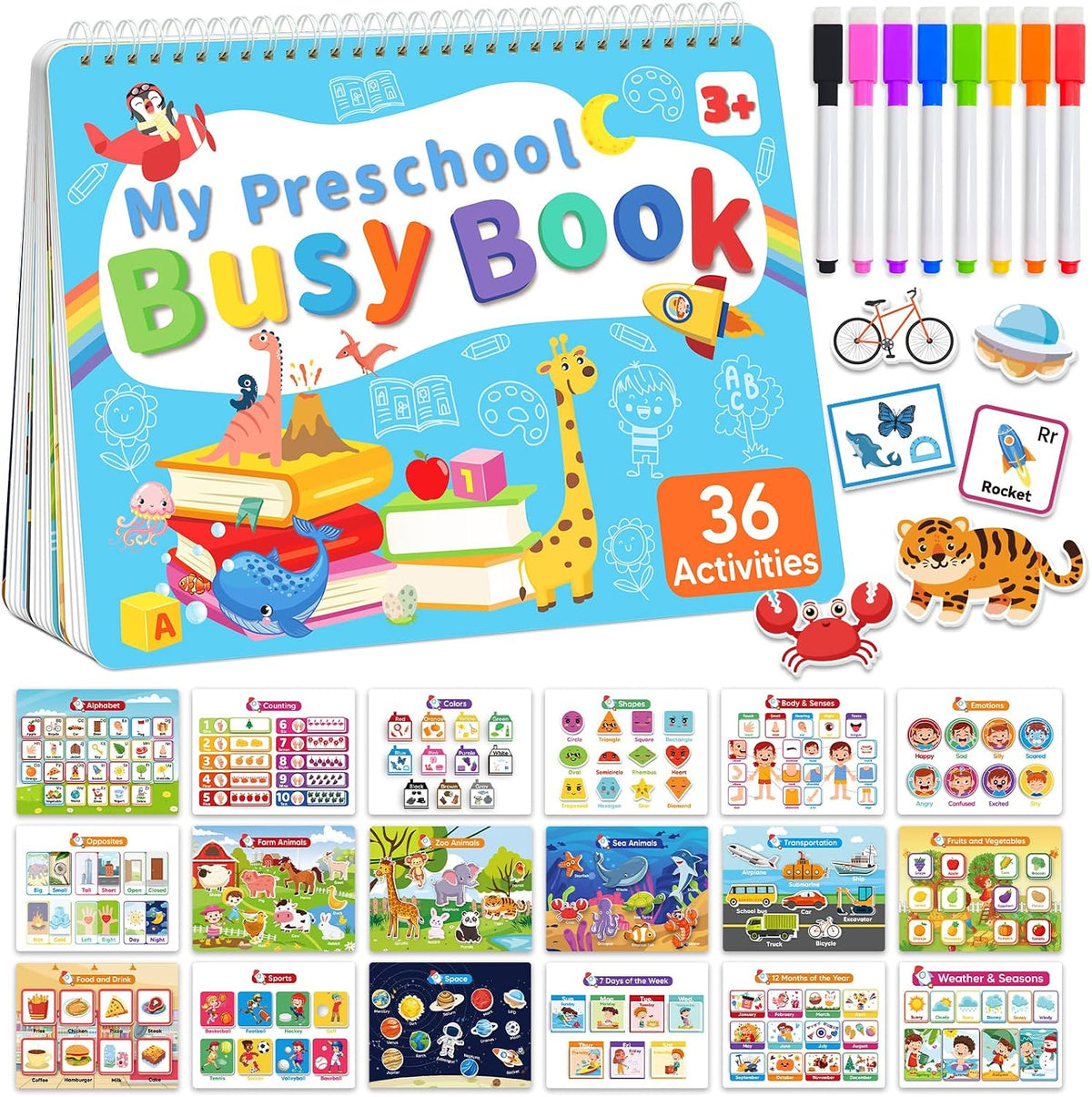 Montessori Busy Book, Learning Educational Toys for 3 4 5 Year Old Gift