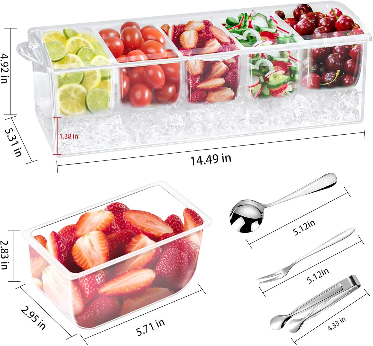 Condiment Tray with Stainless Steel Tableware, Chilled Condiment Server